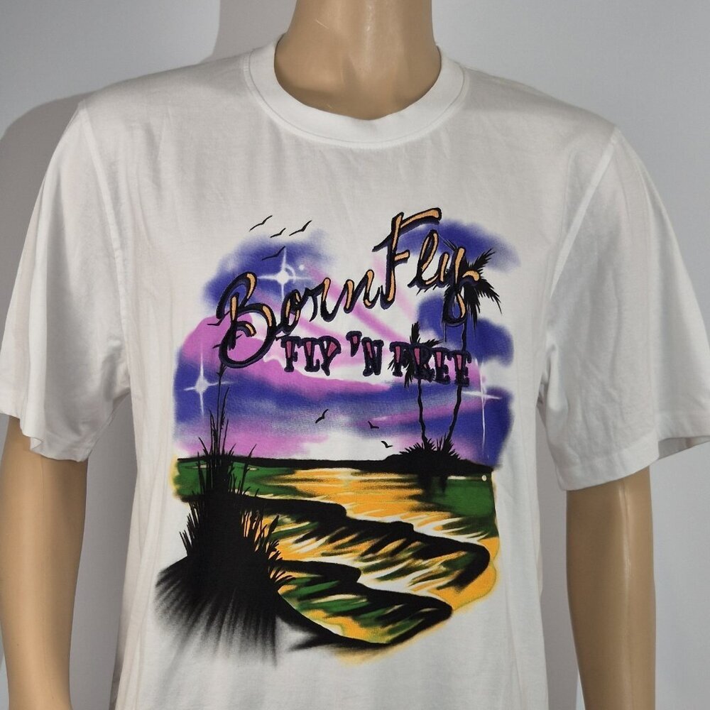 Born Fly Men's Fly 'N Free White Graphic Print T-Shirt Size 2XL (18)